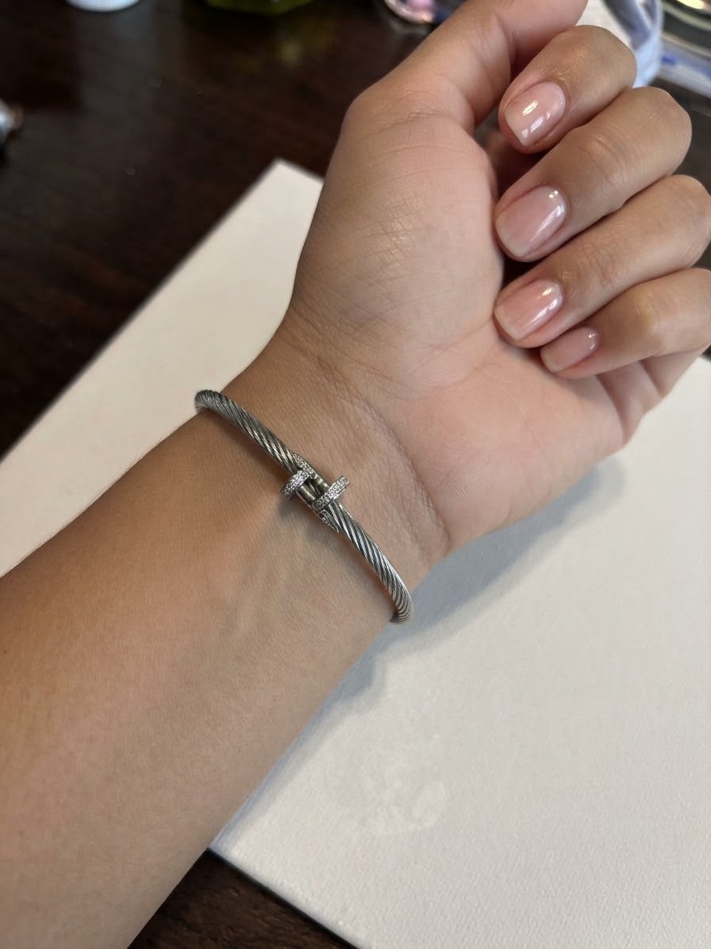 Silver Cable Cuff Bracelet with Pavé Cross Accent